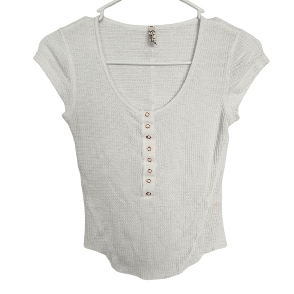 Free People Intimately White Waffle Round Neck Top XS Minimalist Casual - Picture 1 of 5